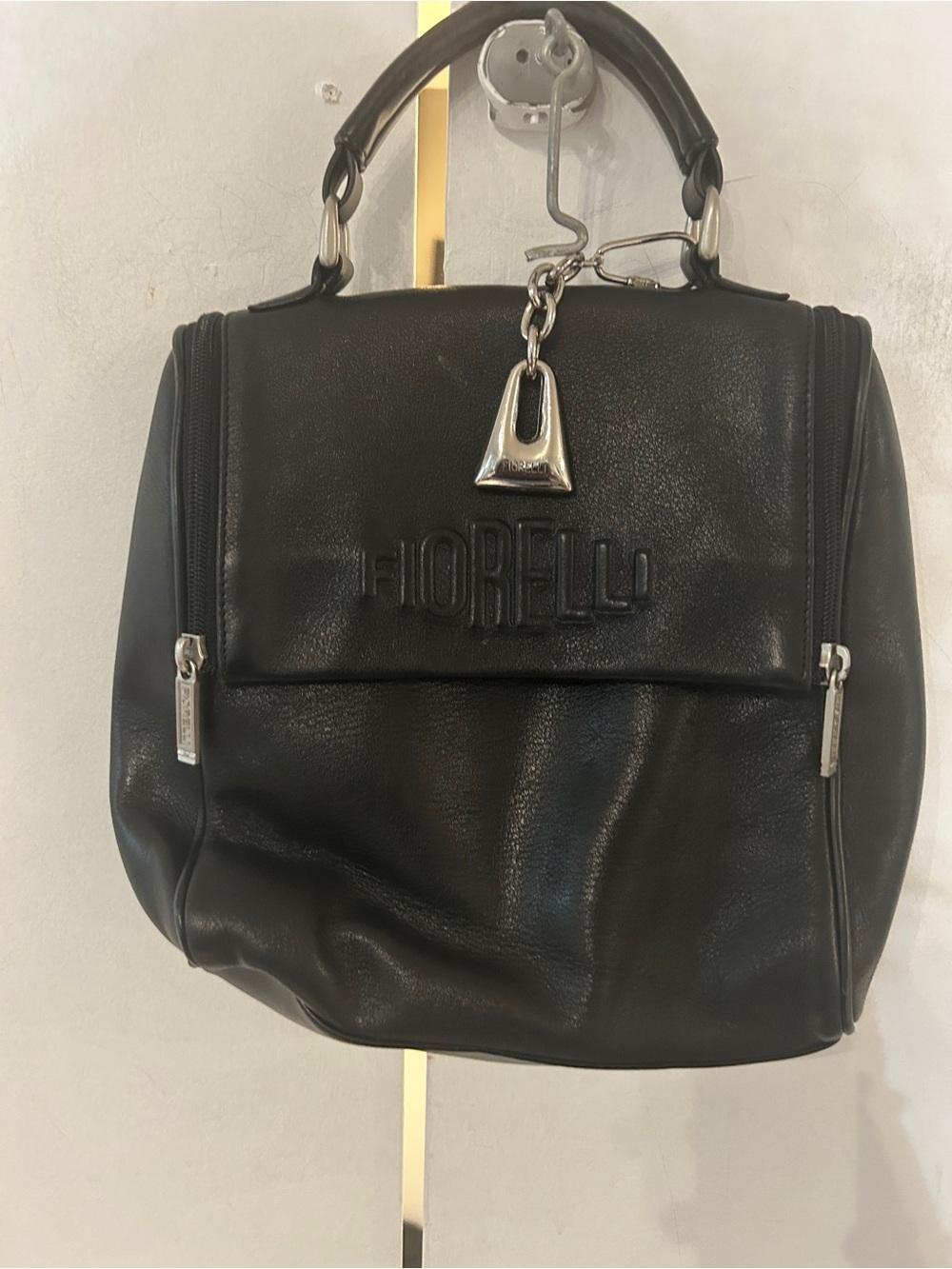 Fiorelli Black Leather-Effect Shoulder Bag with Chain Accent